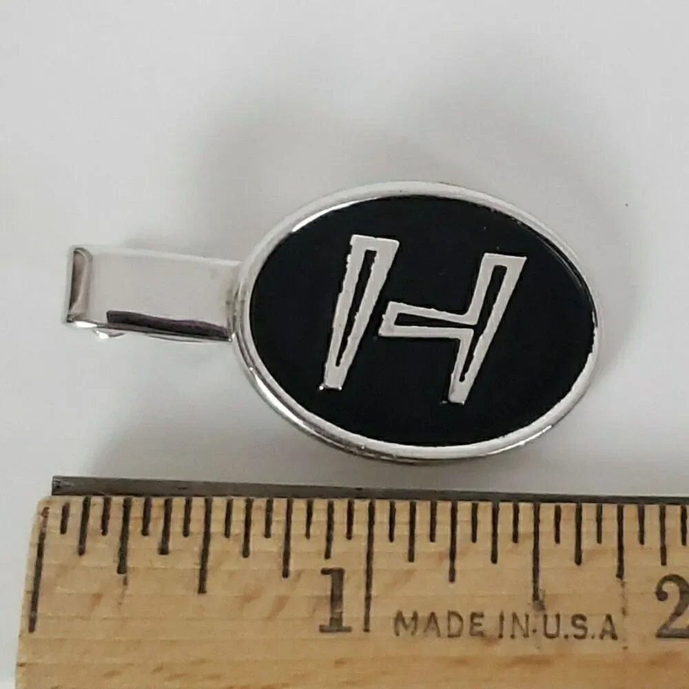 Vintage Hickok Cufflinks Tie Clips Monogram H Silver Tone Mens Formal MCM Marked